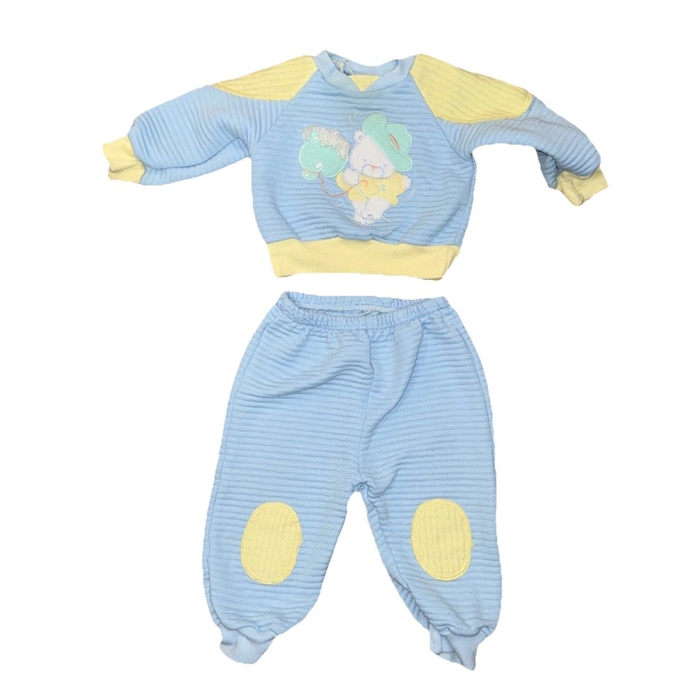 Vintage 1990 French Fry's 2 Piece Jogging Suit Sleepwear 18 Mo Ribbed Bear Horse